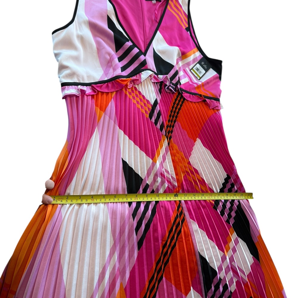 Karl Lagerfeld Paris Pleated Sleeveless Dress Pink Orange Geometric NWT 14 Bold - Picture 11 of 16
